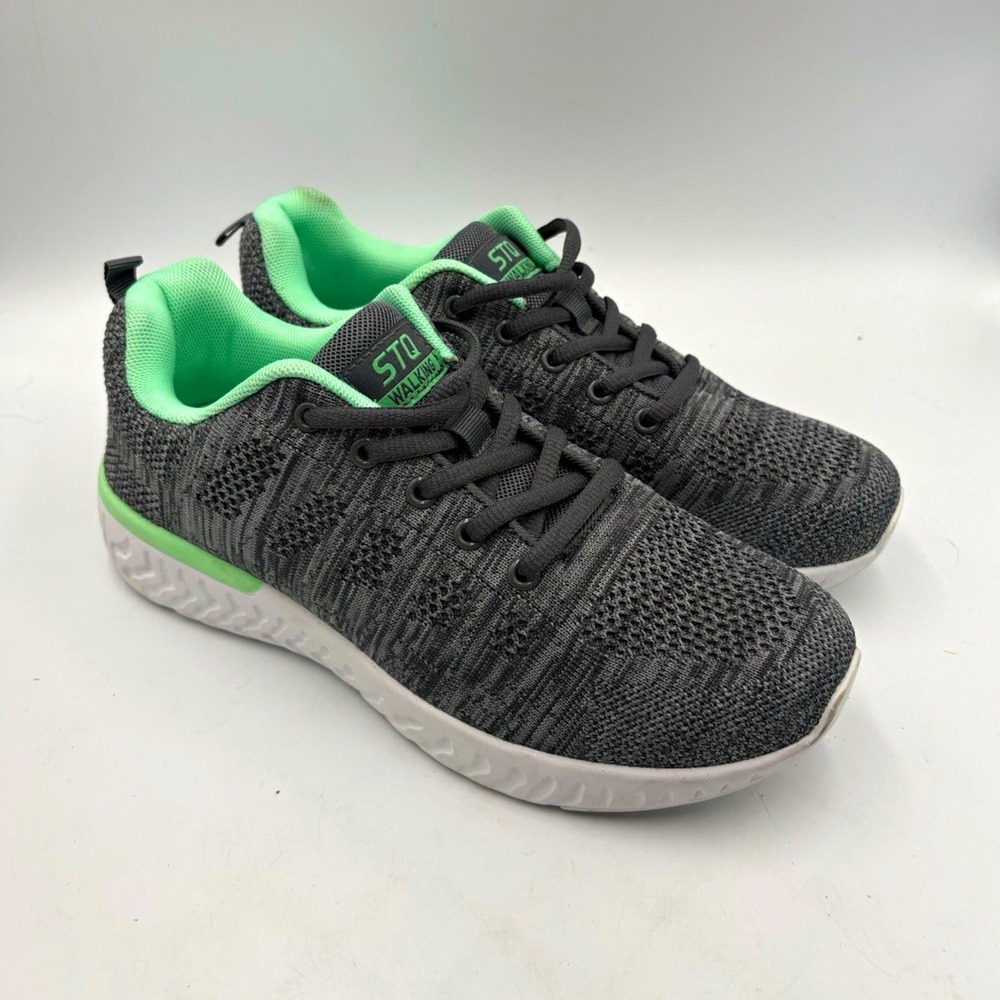STQ Walking Gray/Green/White Low Top Lace-Up Athletic Sneakers Women's US Size 8